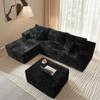 108" L Shaped Cloud Sofa with Ottoman,Sectional Couches for Living Room, Modern Modular Comfy Sofa Chaise Longue,Assembly Free Plush Velvet Couches for Bedroom Apartment Studio,Black view 1
