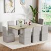 63"-79" Extendable Dining Table Set for 8, 9 Piece Expandable Dining Room Table and Upholstered Dining Chairs with Casters Set of 8, Modern Large Wood Kitchen Table with White Sturdy Base, Grey view 2