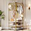 IDEALHOUSE Corner Coat Rack With Shoe Bench and 6 Double Hooks, Corner Hall Tree - Clothes Rack With Storage Hall Tree With Organizer Shelf for Entryway, Hallway, Closet (02-Gold) view 3