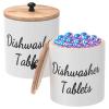 2 Pcs Wooden Laundry Pod Container, Dishwasher Pod Organizer with Lid Dishwasher Tablet Storage Box Round Dishwasher Pod Holder Laundry Bead Organizer for Kitchen (White) view 1