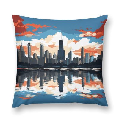 DWTJKMS Chicago Skyline Couch Throw Pillow Covers 16 "x16 Mordern Nordic Cushion Covers Stylish Square Throw Pillowcases for Sofa Couch Bed Living Room Farmhouse Decor
