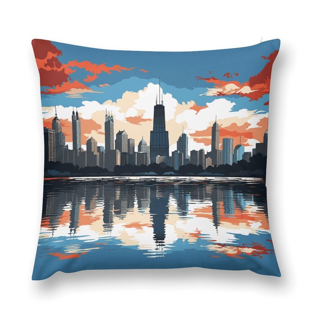 DWTJKMS Chicago Skyline Couch Throw Pillow Covers 16 "x16 Mordern Nordic Cushion Covers Stylish Square Throw Pillowcases for Sofa Couch Bed Living Room Farmhouse Decor