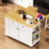 48inch Large Kitchen Island with 2 Bar Stools, It Comes with A Power Socket, 5 Open Side Racks and 2 Drawers, Suitable for Restaurants and Kitchens (White- Two bar stools) view 2