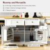 48inch Large Kitchen Island with 2 Bar Stools, It Comes with A Power Socket, 5 Open Side Racks and 2 Drawers, Suitable for Restaurants and Kitchens (White- Two bar stools) view 4