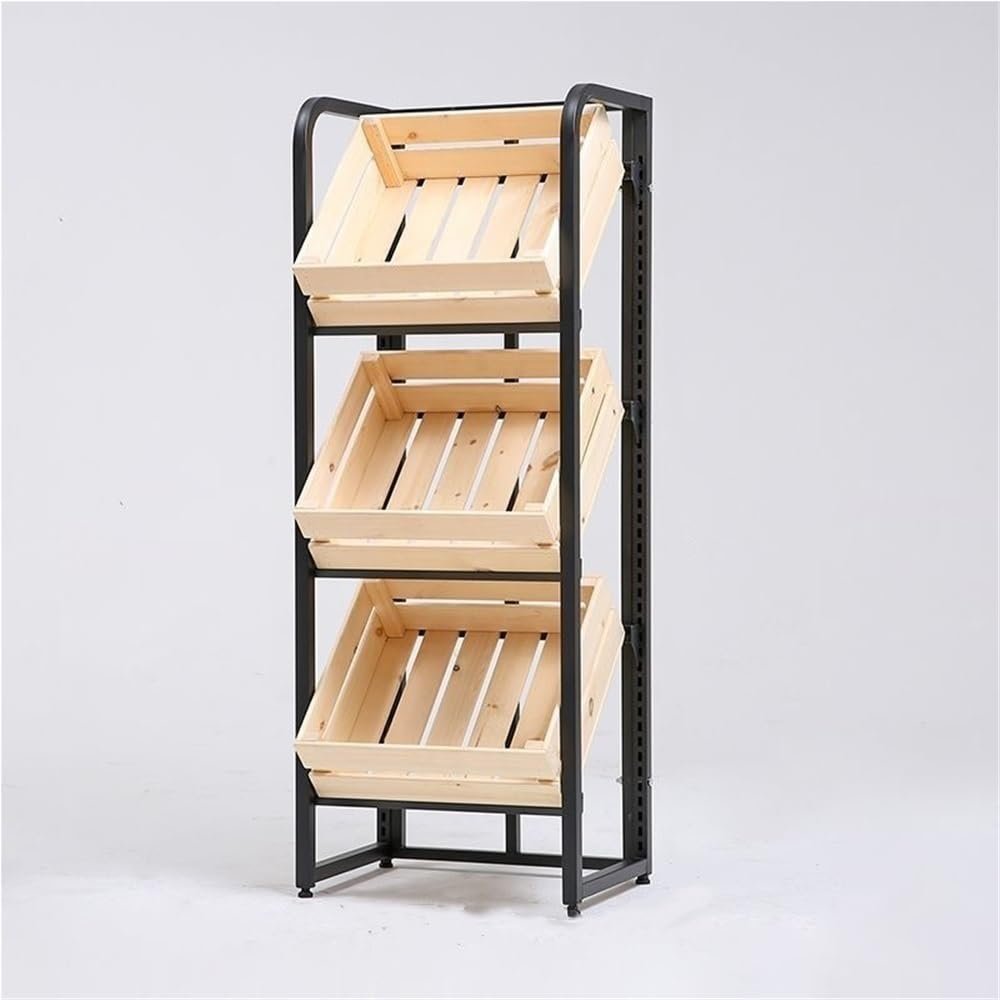 Miusocal 2/3/4 Tier Fruit and Vegetable Display Rack, Vertical Produce Stand for Kitchen Floor or Market, Space-Saving Storage Shelf for Retail Store, Root Cellar, Farmers Market(Natural,Medium)