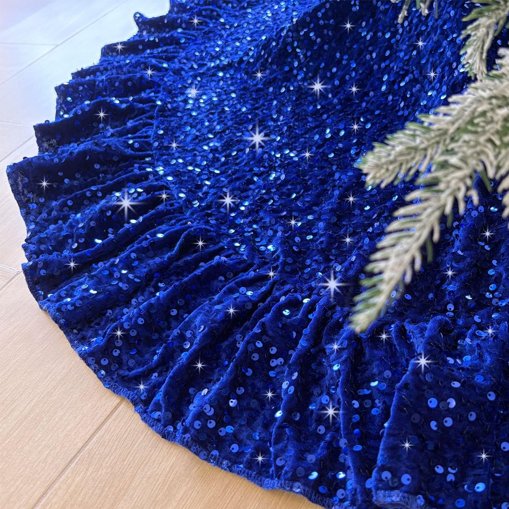 SOMUAUY Royal Blue Tree Skirt Velvet Ruffled Christmas Tree Skirt 45 Inches