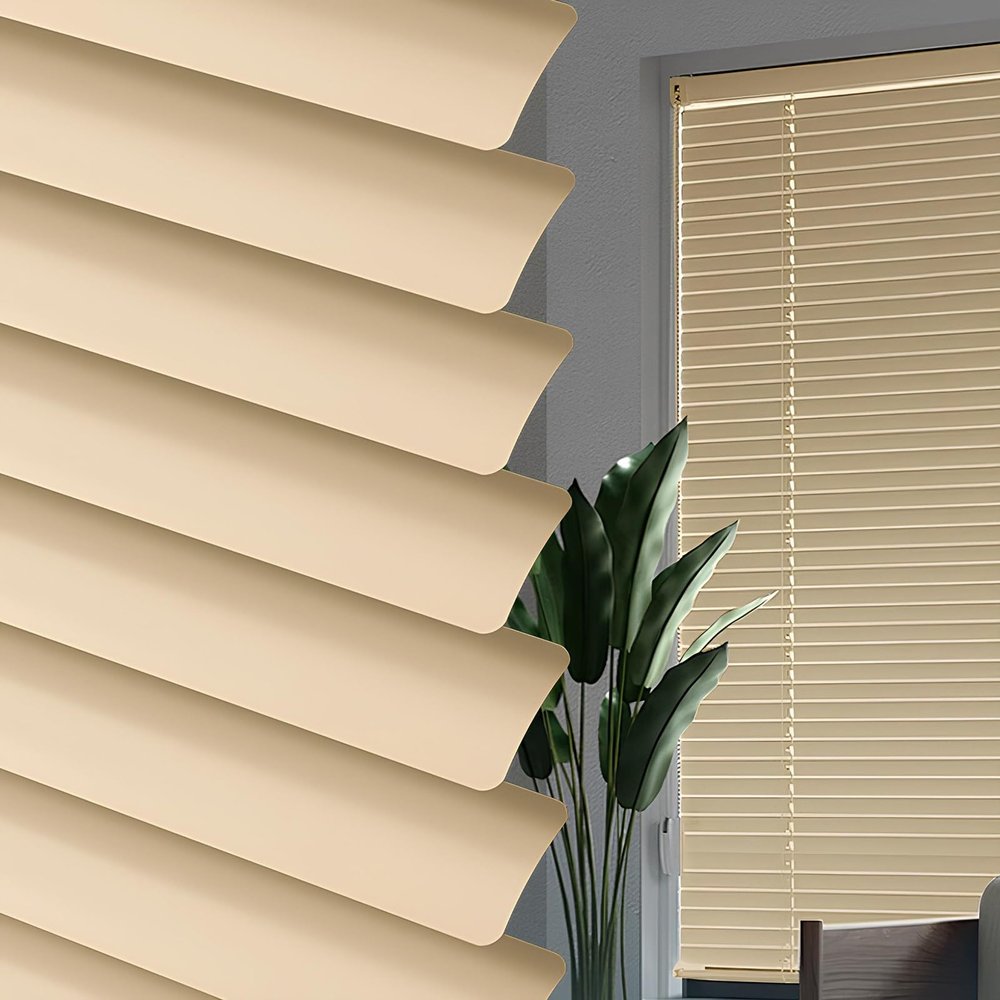 Aluminum Venetian Mini Blinds - 1" Slats Room Darkening Window Shades, Waterproof for Indoor Window, Kitchen, Home Office, Light Filtering Privacy Blinds(Light Brown,44" W x 48" H)