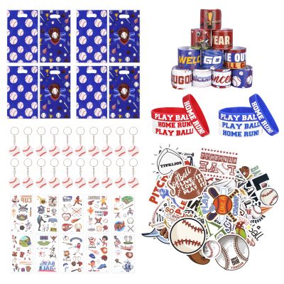 130 PCS Baseball Party Favors Set, Baseball Party Supplies Goodie Bag Stuffers with Stickers Gift Bags Silicone Bracelets Tattoos Themed Keychains for Adult Birthday Team Celebration Decorations