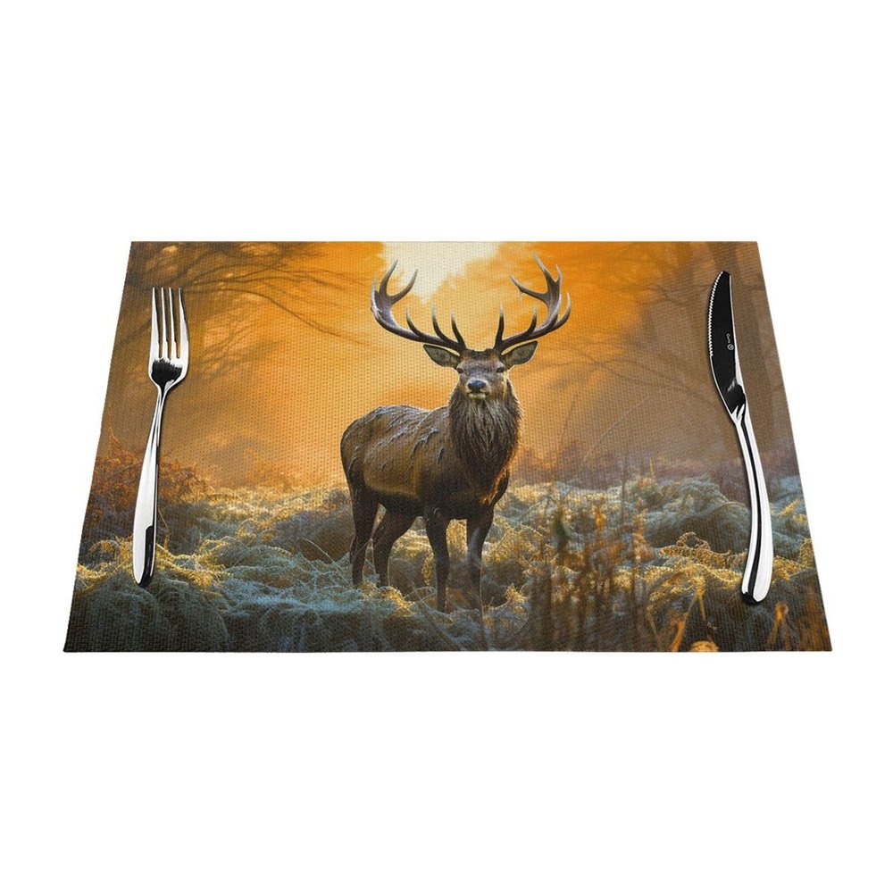 PVC Placemats Set of 6 Pcs,Non-Slip Heat Resistant Vinyl Place Mats Deer in Forest Wipeable Washable Table Mats for Kitchen Dining Table Decoration