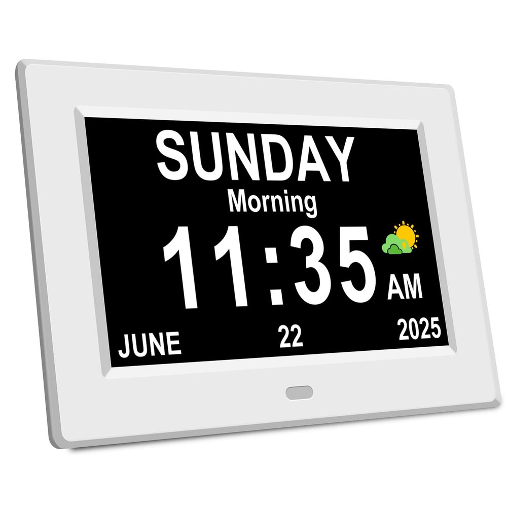 8 Digital Calendar Day Clock, Gifts for People with Dementia Alzheimers, Large Display Alarms Clock for Seniors Electric Clocks with Date Day of Week 12 Alarms 4 Colors Auto DST/Dimmer