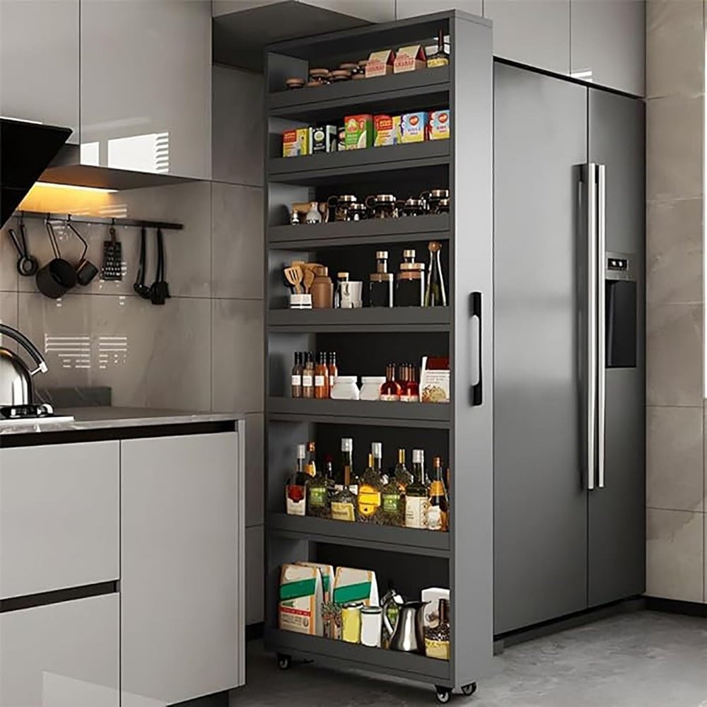 7-Tier Slim Rolling Storage Cart Narrow Standing Shelves with Handle Mobile Kitchen Cabinet for Narrow Spaces Organizer for Kitchen Long-Lasting(Grey,18x6 in)