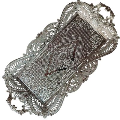 Small Silver Turkish Coffee Tea Serving Tray Decor Decorative Handles Rectangle - Metal Arabic Brass Fancy Rustic Candle Rectangular Bar Style Traditional Vintage Home Decor Tray