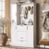 51.1" Entryway Foldable Bench with Integrated Shoe Cabinet and Coat Hanger, 4-in-1 Design Hall Tree with Mirrored Cabinet Door, 2 Drawers, 4 Sturdy Hooks and Foldable Seat for Entrance, Living Room view 1