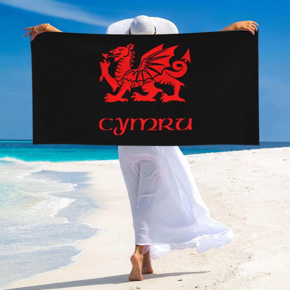 AHUNARLOP Wales Welsh Dragon Yard Flag Beach Towel 27.5 x 55 Inches - Quick Dry Sand-Free Towels | Lightweight & Compact for Travel | Oversized Pool Towel for Adults, Summer, Vacation