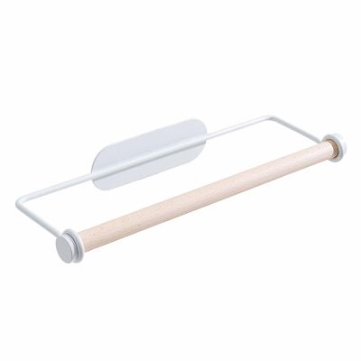 Pilipane Paper Towel Holder Wall Mounted Multifunctional Kitchen Organizer for Paper Towels Cling Film Towels Iron and Beech Wood White