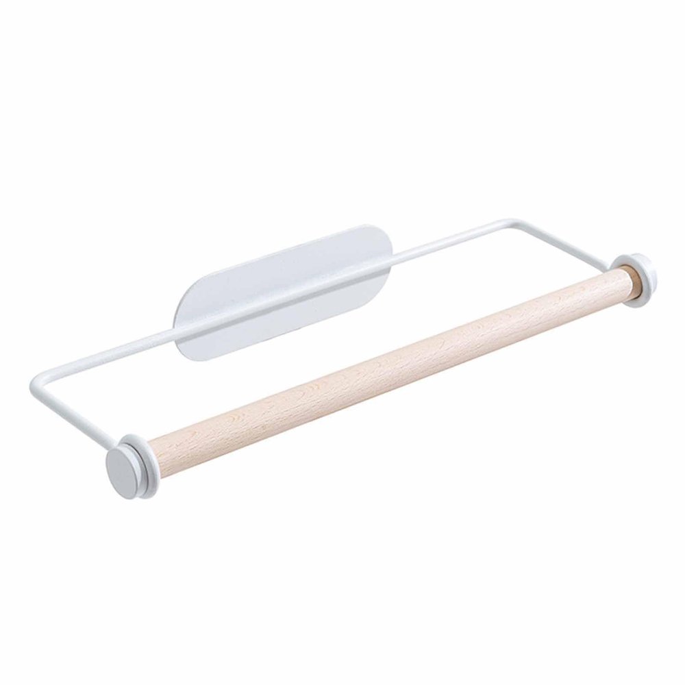 Pilipane Paper Towel Holder Wall Mounted Multifunctional Kitchen Organizer for Paper Towels Cling Film Towels Iron and Beech Wood White