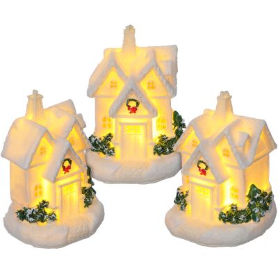 Toyvian 3 Pcs Christmas Village Houses - Winter Village with Light - Miniature Xmas Houses Decorations Desktop Ornament for Holiday Party Home Decor