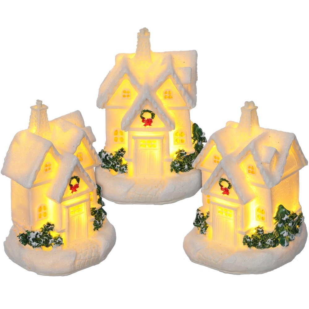 Toyvian 3 Pcs Christmas Village Houses - Winter Village with Light - Miniature Xmas Houses Decorations Desktop Ornament for Holiday Party Home Decor