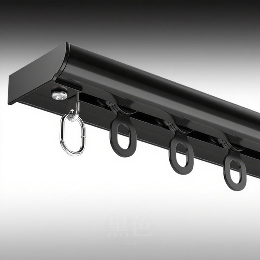 Ceiling Mount Curtain Track with Soundproof Strips Hooks Silent Rollers Curtain Rail Sliding Curtain Rod for Living Room Bedroom Office Window Flexible Easy to Install Aluminum(Black,3.94 ft)