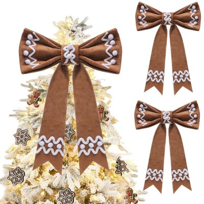 Suncalla 2 Pcs Extra Large Gingerbread Christmas Tree Topper Bow, 12x17.3