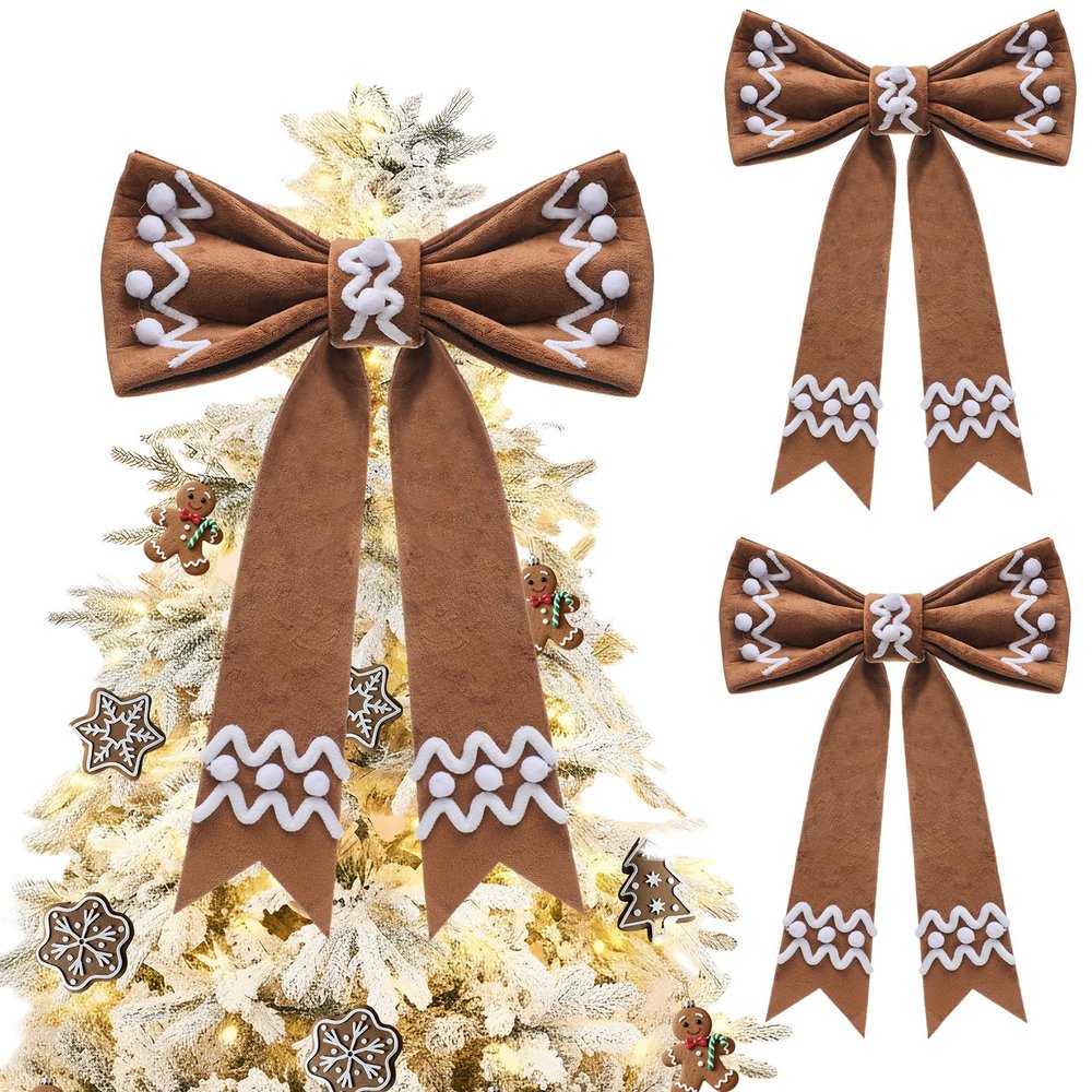 Suncalla 2 Pcs Extra Large Gingerbread Christmas Tree Topper Bow, 12x17.3