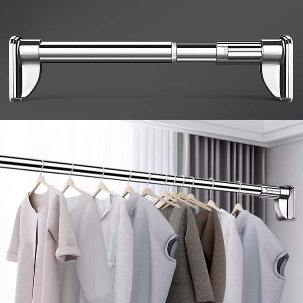 LIUZQWAED Adjustable Wardrobe Rail & Closet Rod - No-Drill Valet Clothes Bar for Bathroom, Laundry, Cloakroom Garment Nizer Rack, Silver Metal Shower Curtain Pole(0.7-1.2m)