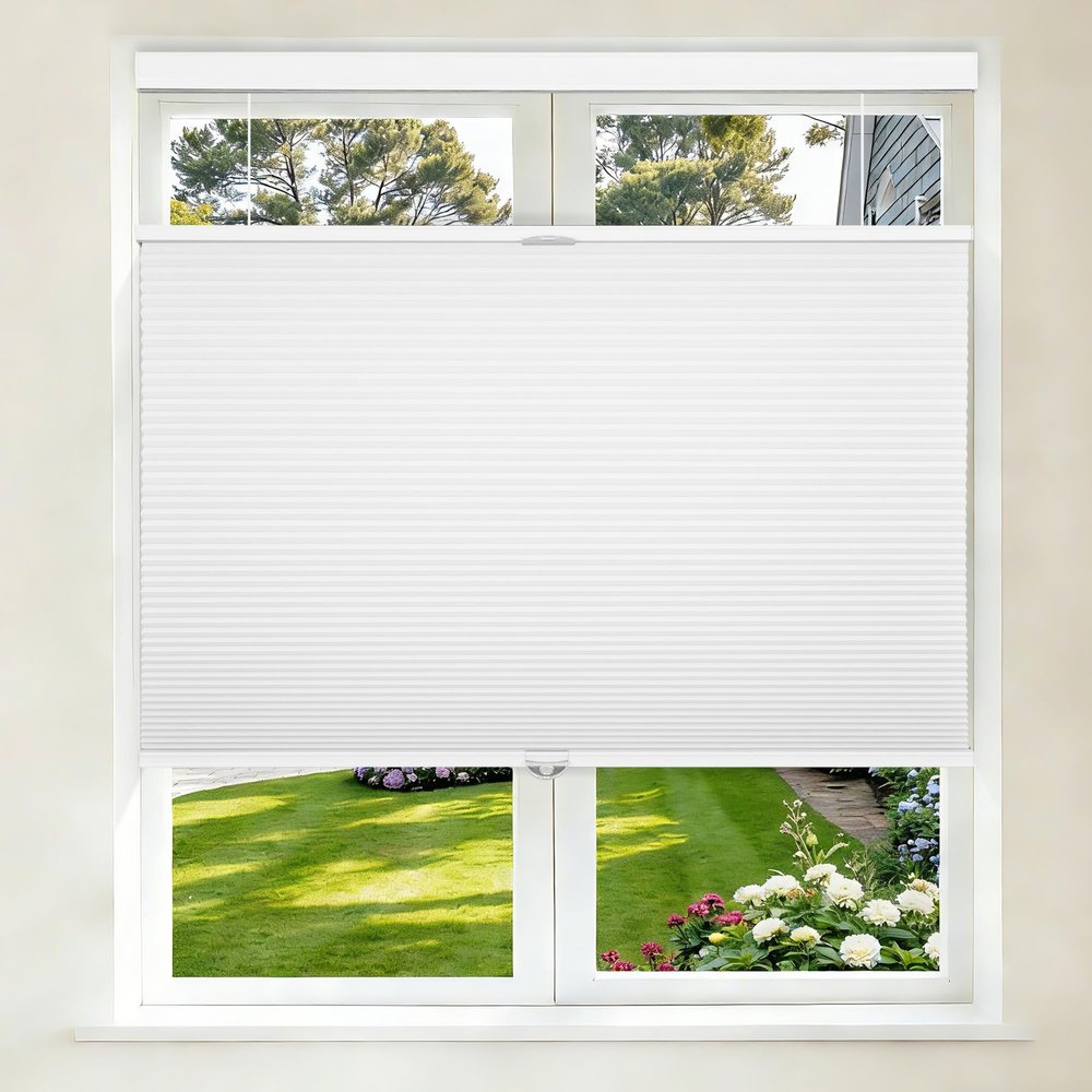 Grandekor Top Down Bottom Up Cellular Shades Cordless,53" W x 48" H,Pull Down Honeycomb Blinds for Windows Room Darkening Blinds & Shades for Living Room Bedroom,White(100% Blackout)