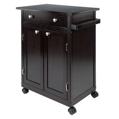 ONMYJFD Trolley Kitchen Islands & Trolleys Espresso Finish Wood Utility Kitchen Cart Organizer Cart with Wheels