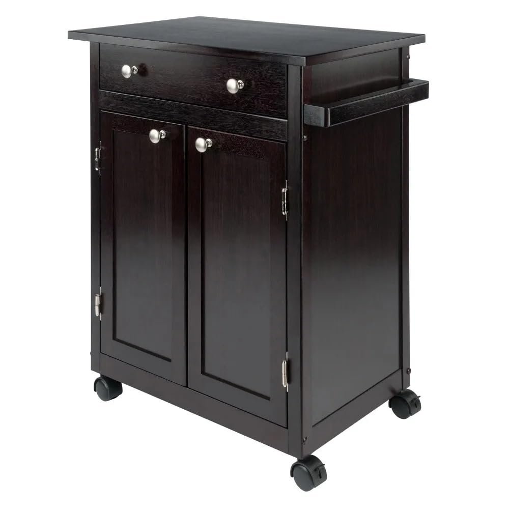 ONMYJFD Trolley Kitchen Islands & Trolleys Espresso Finish Wood Utility Kitchen Cart Organizer Cart with Wheels