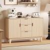 Garvee 47.2 in Fluted Buffet Cabinets with Storage, Sideboard Storage Cabinet with 3 Drawers and 2 Doors, Modern Mid Century TV Stand Coffee Bar Furniture for Living Room, Kitchen, Entryway- Oak view 1