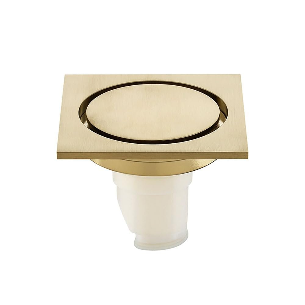 DYKWSWYX Round Floor Drain Grate 10cm X 10cm, Brass Anti-Smell Valve Cover for Shower Bathroom Kitchen, Chrome Plated Copper, 1PC Bath Drain Accessory(Brushed Gold)