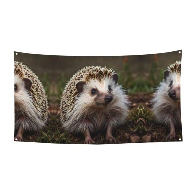 70 * 35 Inch Decorative Banner, Cute hedgehog Holiday Banner Hanging Flag, Indoor Outdoor Christmas Party Birthday Party Banner,