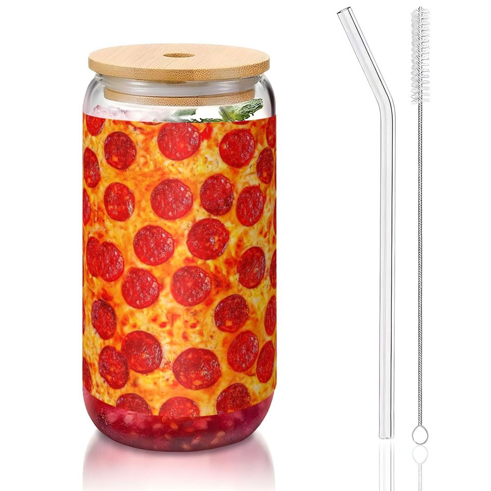 3d Pizza Pepperoni Printing 16oz Drinking Glasses Set For Coffee Accessories Iced Beer Cups,Glass Cup Reusable For Gifts