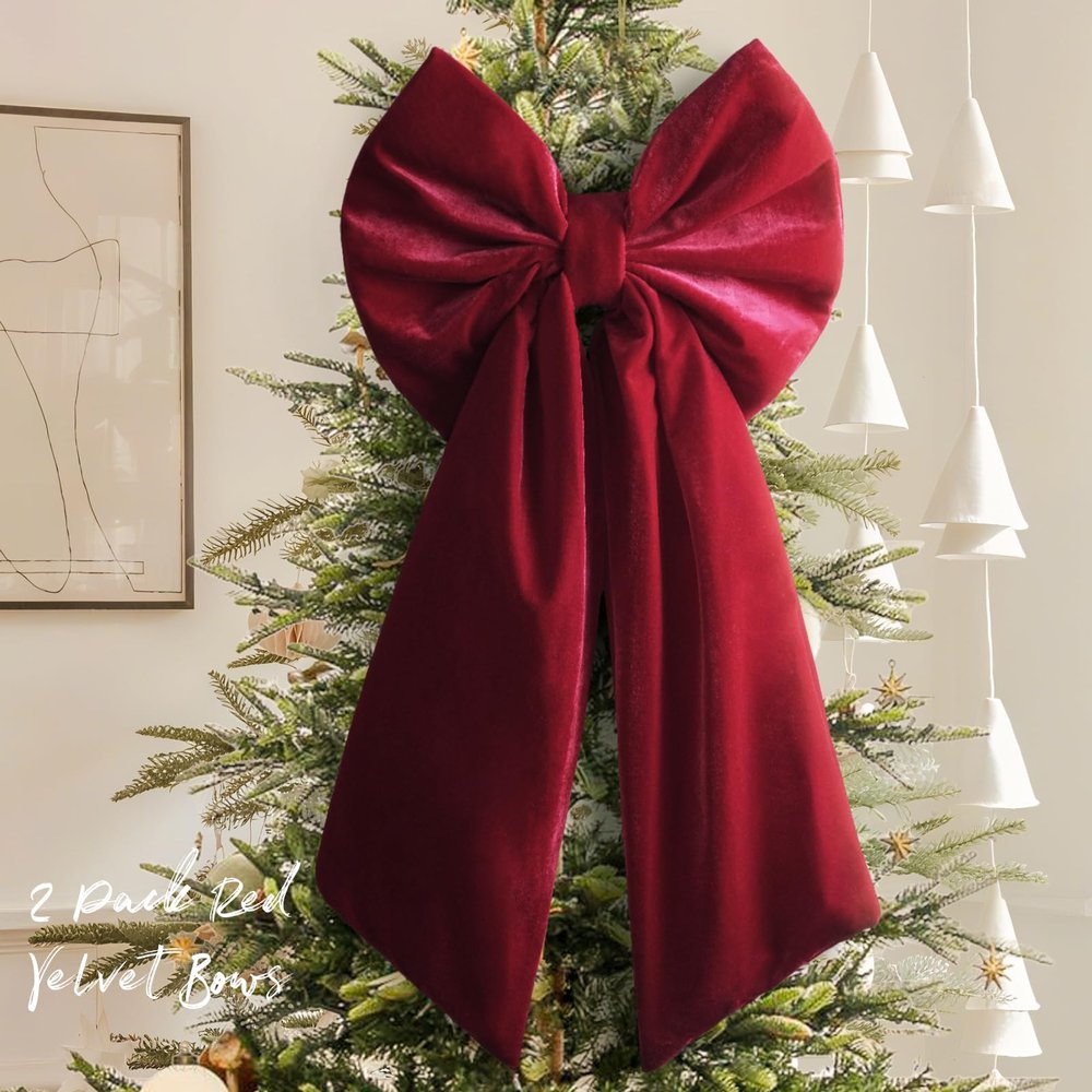 Christmas Decorations - 2 Pack Large Red Velvet Christmas Bows