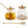 2 Pack Of Glass Honey Jars With Wooden Dipper, Wide Mouth Container With Wooden Lid And Base, Ideal For Kitchen Maple Syrup Dispenser, Excellent Gift For Christmas And Mother'S Day (11 Oz & 14.2 Oz) view 1
