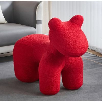 Fuzzy Sherpa Horse Animal Shape Ottoman Footstool,Animal Stool with Soft Padded Cushion and Non-Slip Feet,Kids&Adult Pouffe Footstool for Bedroom,Living Room or Entryway,Gift(33*17*26inch, Red)