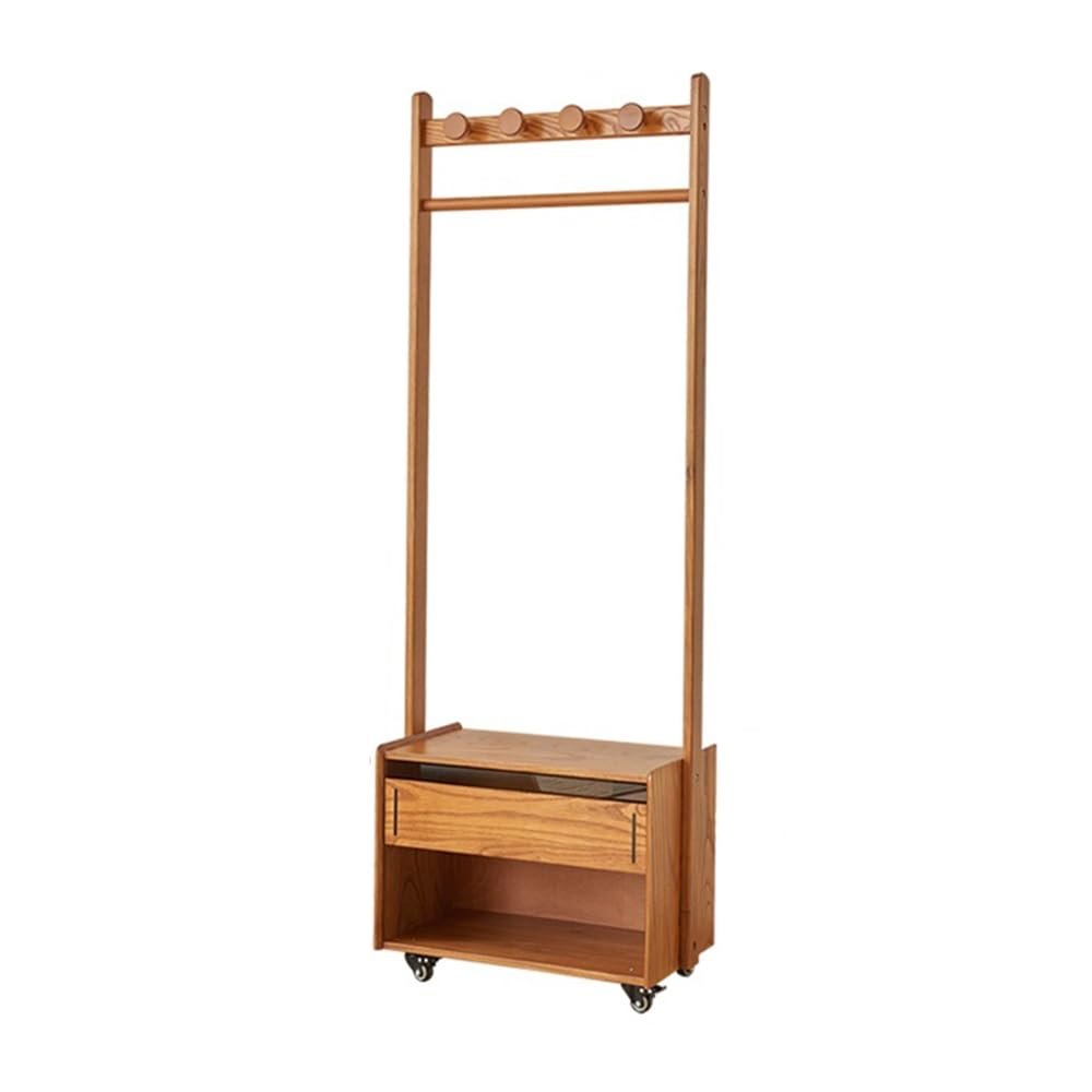 ZzleoyuUUs-12 Coat Stand Solid Wood Hanger Floor-standing Bedside Table Coat Rack Bedroom Storage Cabinet Integrated Removable Clothes