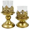 2-Piece Gold Candle Holders with Glass Cups, Embossed Hurricane Candle Stands for Wedding and Event Centerpieces, Elegant and Luxury Design view 1