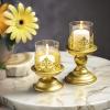 2-Piece Gold Candle Holders with Glass Cups, Embossed Hurricane Candle Stands for Wedding and Event Centerpieces, Elegant and Luxury Design view 3