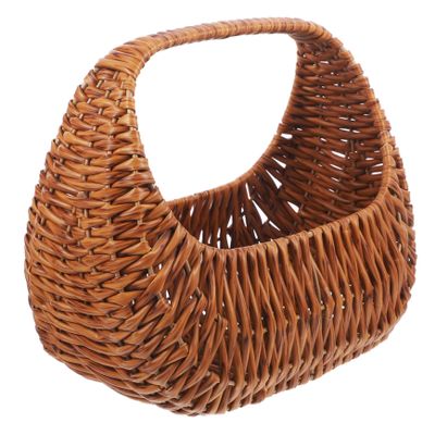OUNONA Portable Hand Woven Flower Girl Wedding Basket with Handle Lightweight Rustic Rattan Petal Holder for Home Decor Parties Banquets and Photo Props Vintage Picnic and Candy Storage