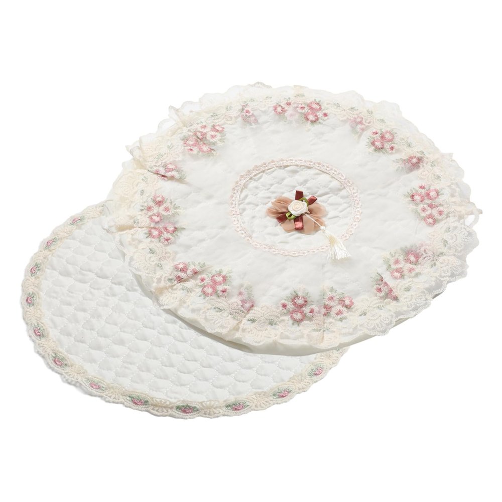 Healifty 2pcs Elastic Lace Round Fan Covers Set Washable Reusable Floor Standing Electric Protective Home Decor