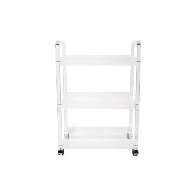 Bloomingville Clear Acrylic 3-Tier Bar Cart on Casters, White