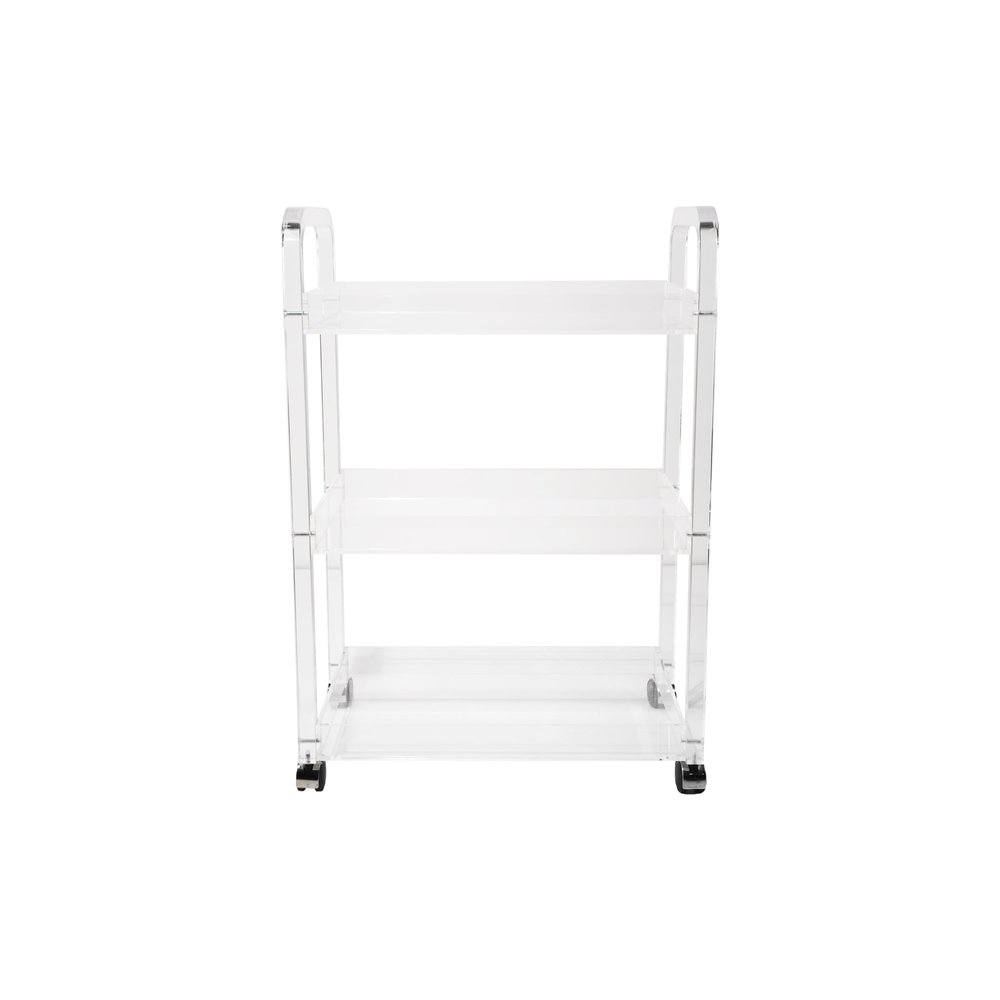 Bloomingville Clear Acrylic 3-Tier Bar Cart on Casters, White