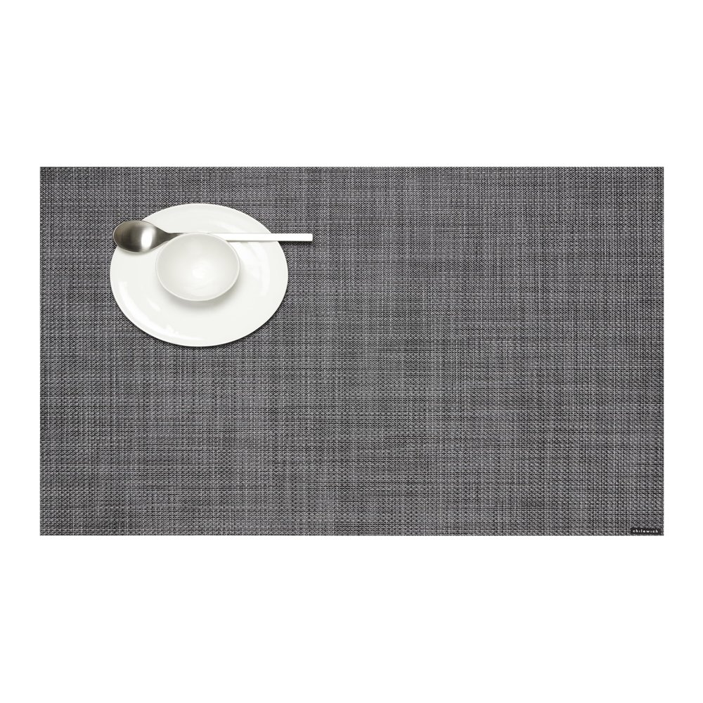 Chilewich Mini Basketweave Placemats in Cool Grey - Set of 4 - Easy Care Woven Tabletop Textiles - Indoor/Outdoor - 19" x 14" Rectangle
