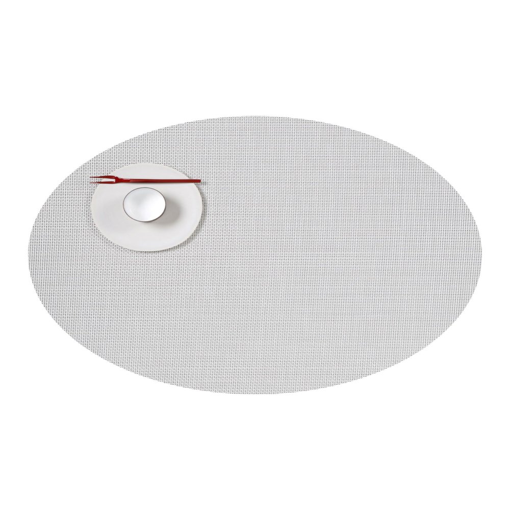 Chilewich Mini Basketweave Placemats - Woven Placemats Set of 4 - Reusable, Stain-Resistant, Indoor/Outdoor Tabletop Protection - White - 14" x 19.25" Oval