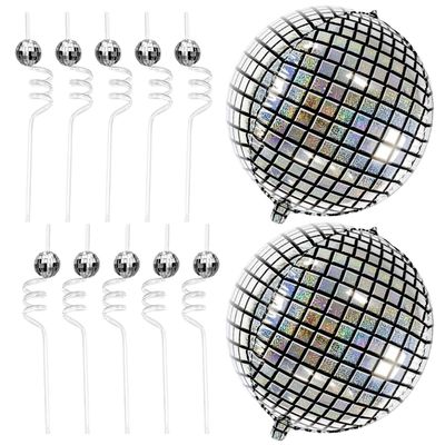 10 Disco Ball Straws and 2 Inflatable Disco Ball Balloons  Sparkly Party Decorations Bundle  Retro 70s 80s Themed Party Supplies for Bachelorette, Birthday - Party On Tap