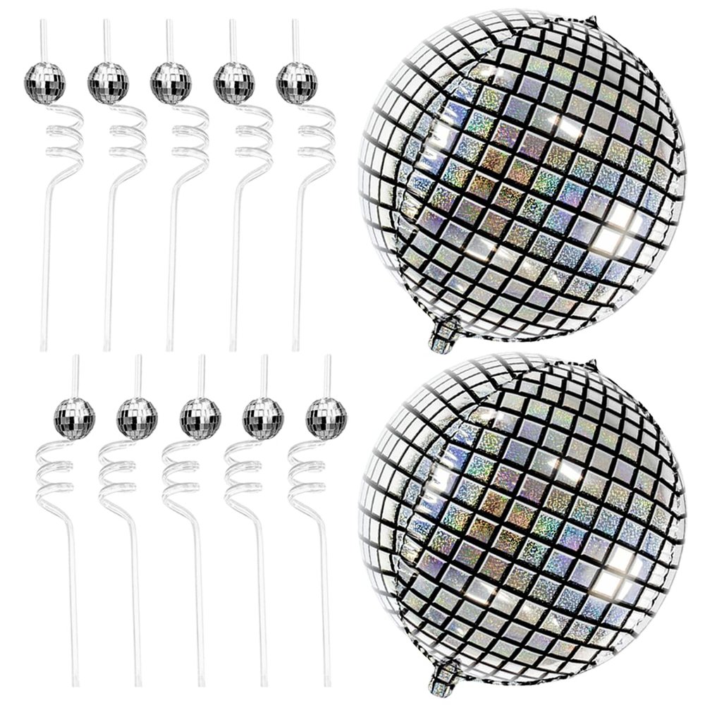 10 Disco Ball Straws and 2 Inflatable Disco Ball Balloons  Sparkly Party Decorations Bundle  Retro 70s 80s Themed Party Supplies for Bachelorette, Birthday - Party On Tap