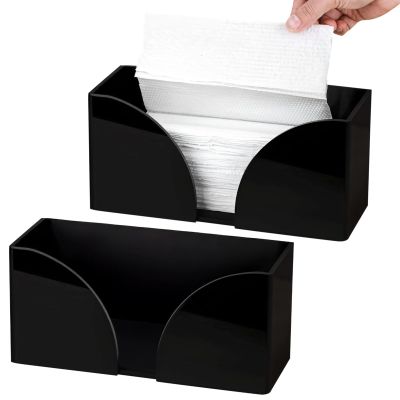 2 Pcs Black Acrylic Paper Towel Holders, Tissue Organizer for Office, Bathroom, Kitchen, Countertop Tissue Holder for Napkins, Easy Access Desktop Rectangular Napkin Dispenser