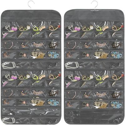 Hanging Jewelry Storage Organizer with 80 Clear Pockets, Double-Sided Display Bag for Necklaces and Earrings