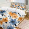 Blue and Orange Flowers On White Background 3 Pieces Bedding Set Super Soft Cozy Duvet Cover Set Lighweight Microfiber Comforter Cover with Zipper for Adult Bedroom Decor All Season 102"x90" view 1